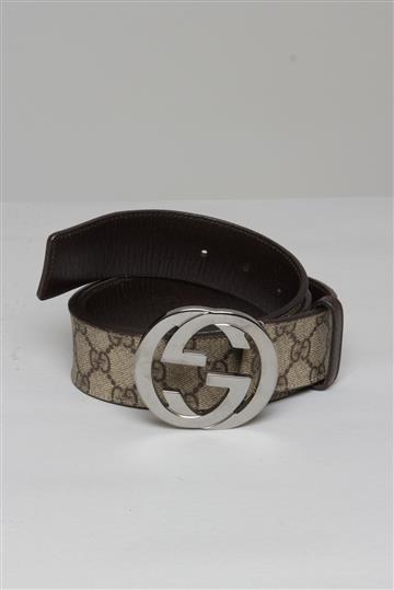 Cinto Gucci Monograma Logo Prata Marrom