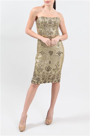 Vestido Tomara que Caia Marchesa Com Paetês Dourado