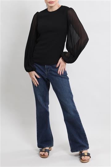 Blusa Zimmermann Manga Plissada Transparência Preto