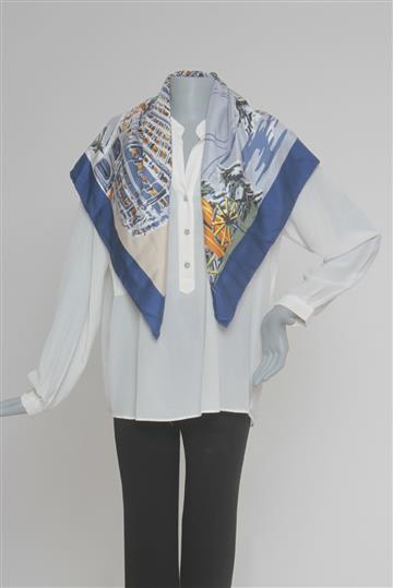 Lenço Celine Seda Paisagem Sky Azul