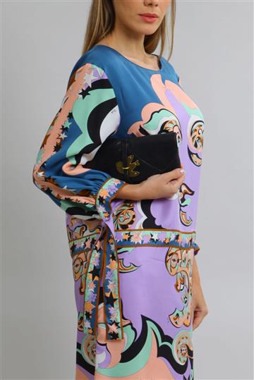 Bolsa Achados da New Clutch Couro Ferragem  Preta