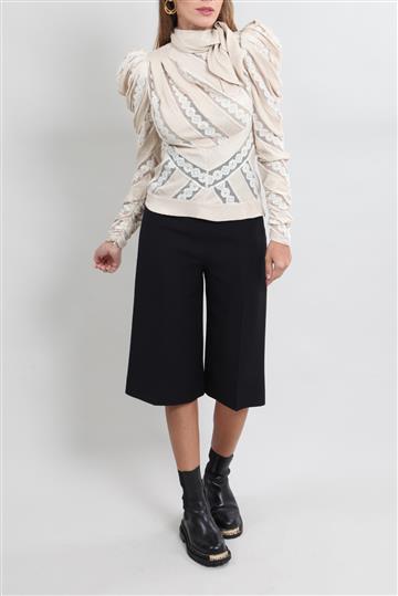 Camisa Zimmermann Poá e Babados Bege