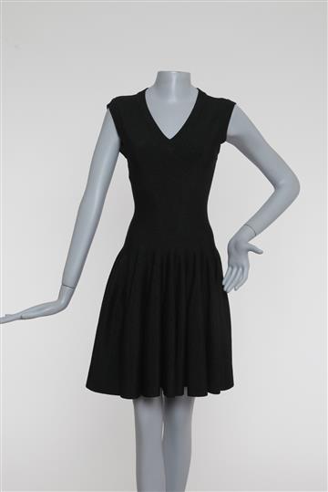 Vestido Alaia Evasê com Brilho Preto