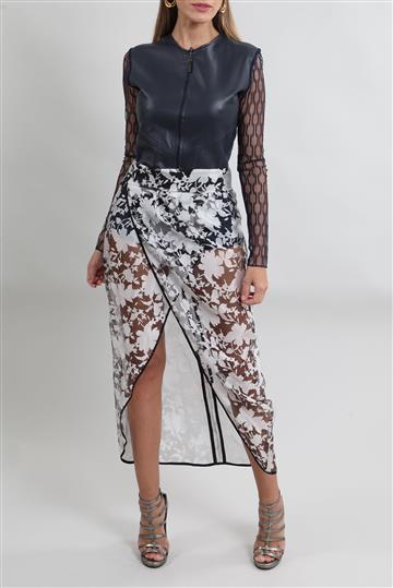 Body Paula Raia Couro e Renda Azul