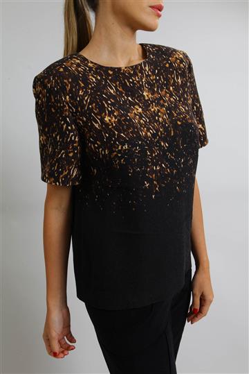 Blusa Burberry Manga Curta Lã Animal Print Preta