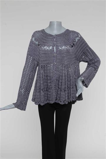 Casaqueto Vanessa Montoro Crochê de Seda Cinza