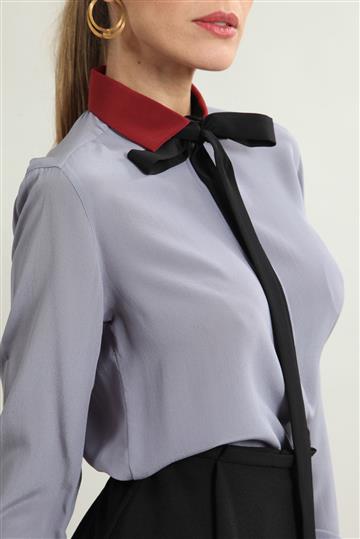 Camisa Valentino Seda Manga Longas com Amarração na Gola  Lilás