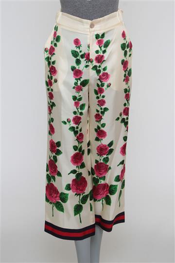 Calça Gucci 100% Seda Pantacourt Floral Creme
