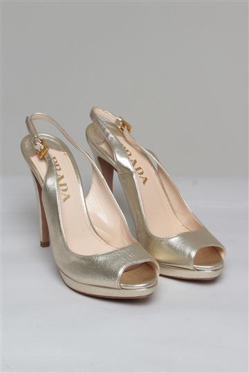 Sapato Prada Peep Toe Meia Pata Dourado