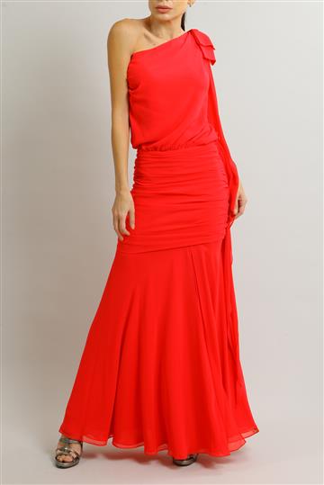 Vestido Achados da New Longo Um Ombro Vermelho