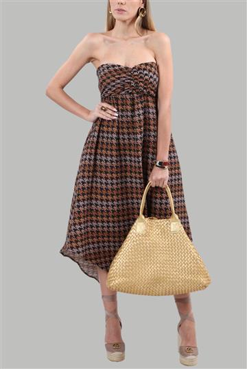 Vestido A. Niemeyer Texturizada Pied de Poule Marrom