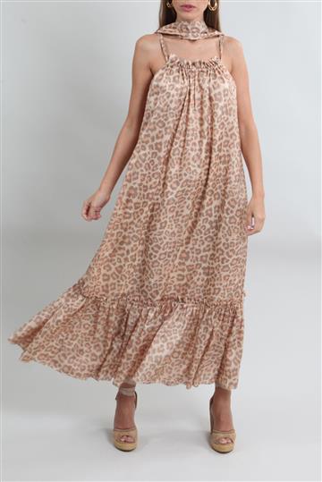 Vestido Zimmermann Longo Seda Animal Print Bege