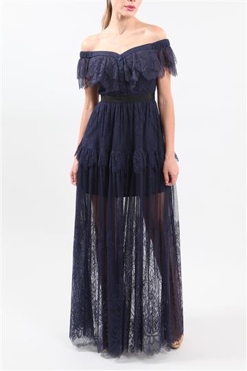 Vestido Self-Portrait Longo de Renda Azul