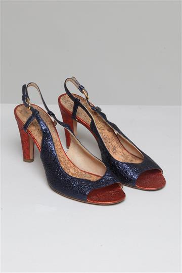 Sandália Chanel Bicolor Salto Azul