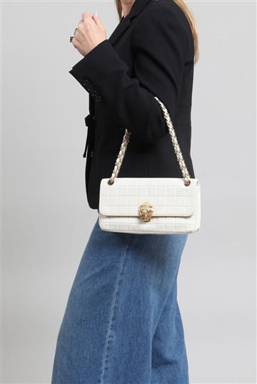 Bolsa Chanel Vintage Lion Alça Corrente Off-White