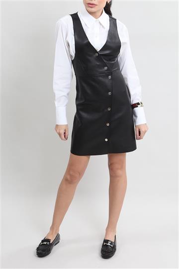 Vestido Maje Couro Ecológico  Preto