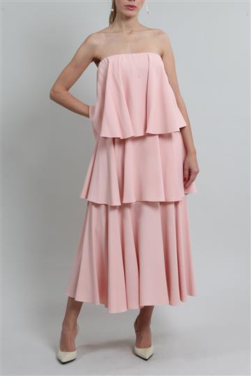 Vestido Paula Raia Babados sem Alça Rosa