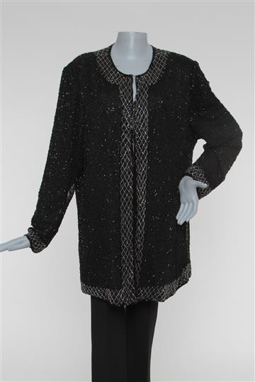 Casaco Crepe de Seda Bordado Preto