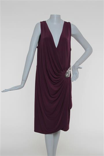 Vestido Achados da New Drapeado com Pedrarias Bordô