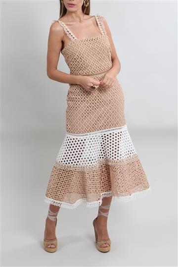 Vestido Alexis Midi Tramado Bege