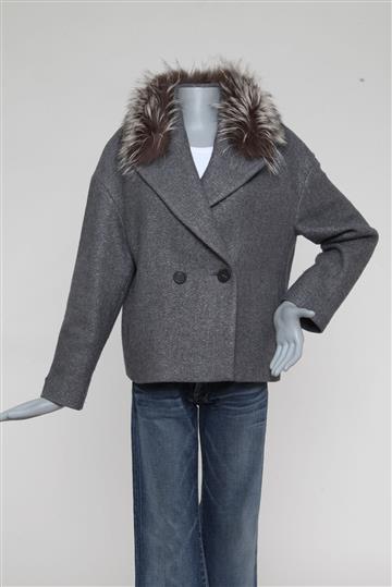 Casaco Persico Lã e Pele Cinza