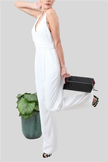 Macacão Halston Regata Crepe de Seda Off White