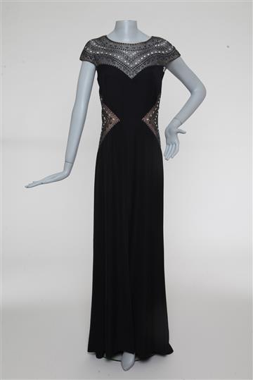 Vestido Tadashi Shoji Tule e Bordados Preto