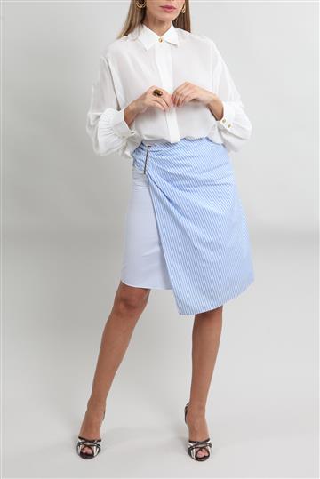 Saia Christian Dior Algodão Listrada com Ferragens Azul