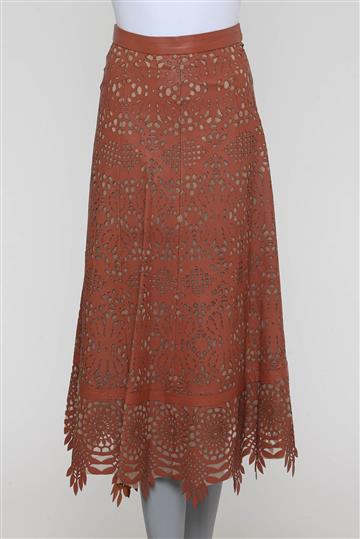 Saia Patricia Viera Couro Texturizado Midi Terracota