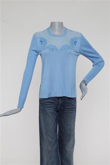 Blusa Fendi Tricô e Tule com Laço Azul