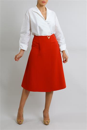 Saia Valentino Evasê Tipo Transpassada Vermelho