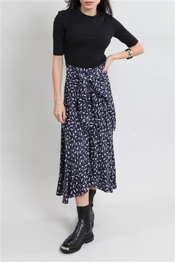 Vestido Maje Cavalos Amarração Cintura Preto