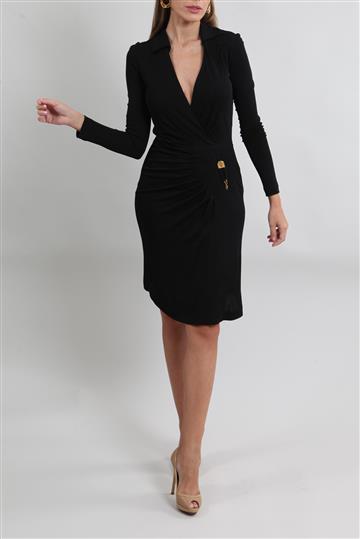 Vestido Manga Longa Gucci Drapeado com Ferragem Preto