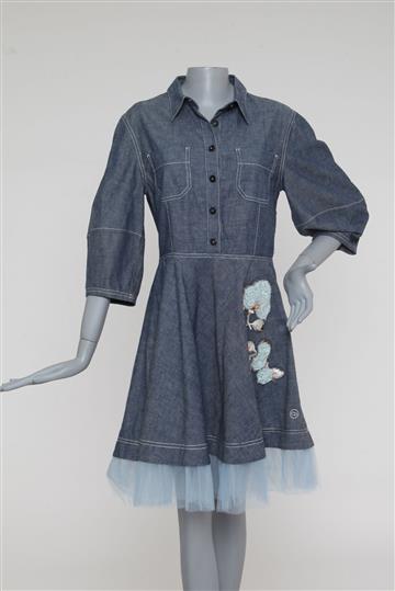 Vestido Christian Dior Jeans com Bordado e Tulê Azul