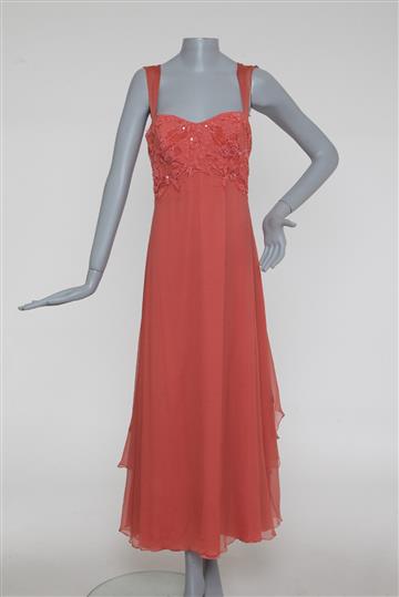 Vestido Walter Rodrigues Longo Crepe de Seda e Bordados Terracota