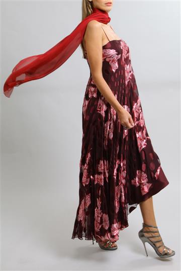 Vestido Walter Rodrigues Longo Seda Assimétrico Bordô