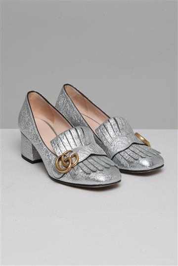 Sapato Gucci Mocassim Franjas Metalizado Prateado