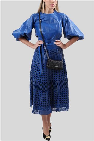 Blusa Patricia Viera Couro Manga Bufante Azul