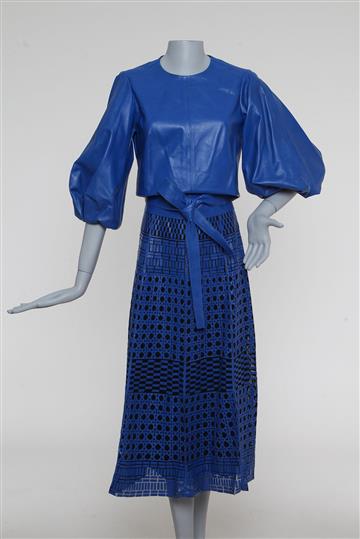 Saia Patricia Viera Midi Texturizada Azul