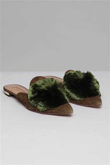 Rasteira Aquazzura Mule com Aplicação Verde