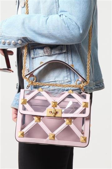 Bolsa Valentino Garavani PVC Roman Stud Rosa
