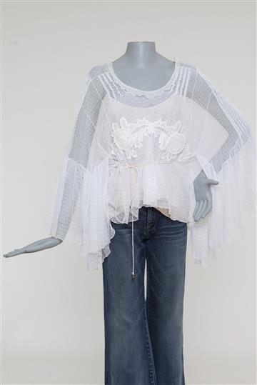 Bata Chloé Renda Manga Morcego Off-White