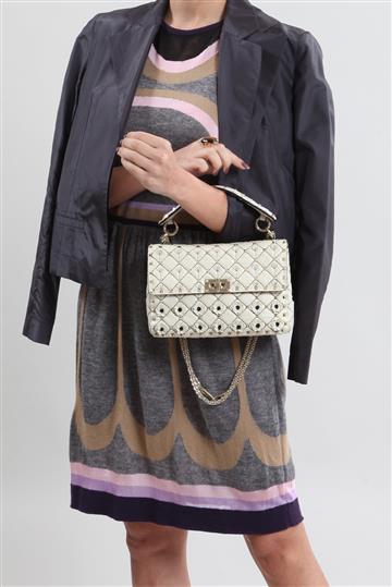 Bolsa Valentino Rockstud Floral Shoulder Bag Off-White