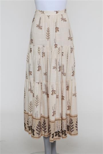 Saia Cris Barros Longa Linhão Folhagens Bege