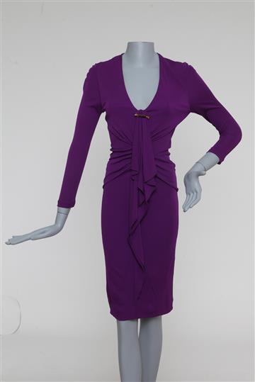 Vestido Gucci Malha Fria Drapeado com Broche Roxo