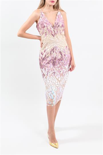 Vestido Paetês e Tule Dress the Population Rosa