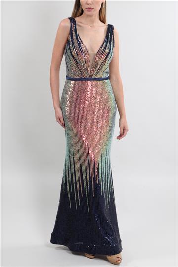 Vestido  Longo Paetês Azul