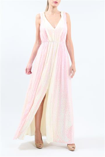 Vestido Longo Paetês Badgley Mischka Rosa