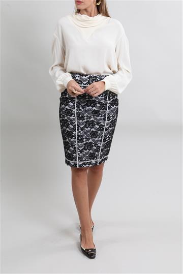 Saia Chanel Renda Bicolor