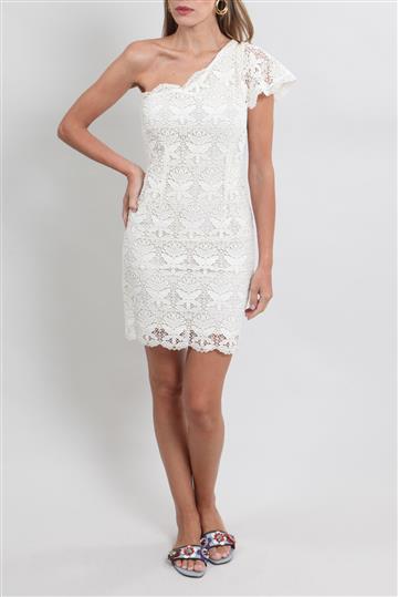 Vestido Emilio Pucci Renda Um Ombro Só Off-White
